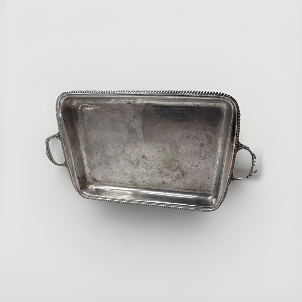 Large Heavy Silver Pewter Handled Serving Dish Unbranded Hand Crafted